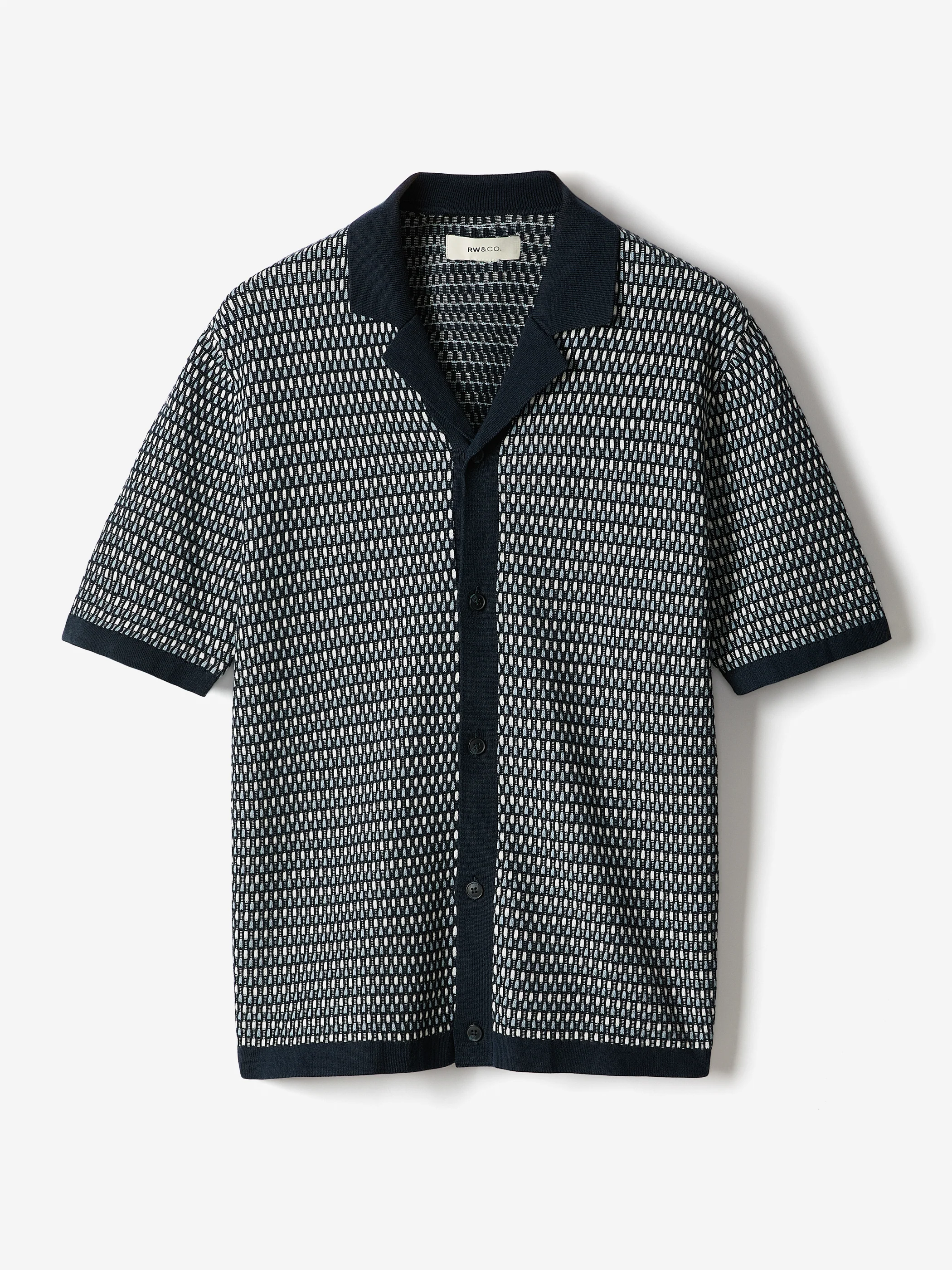 Striped Short-Sleeve Shirt Sweater with Camp Collar - Image 6