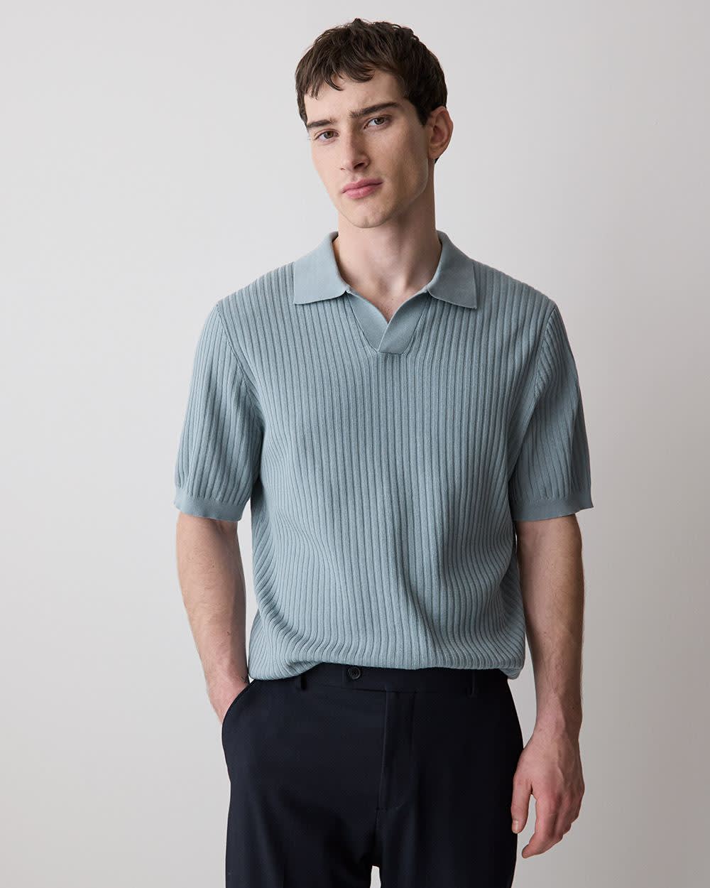 Cotton Short-Sleeve Polo with Johnny Collar - Image 14