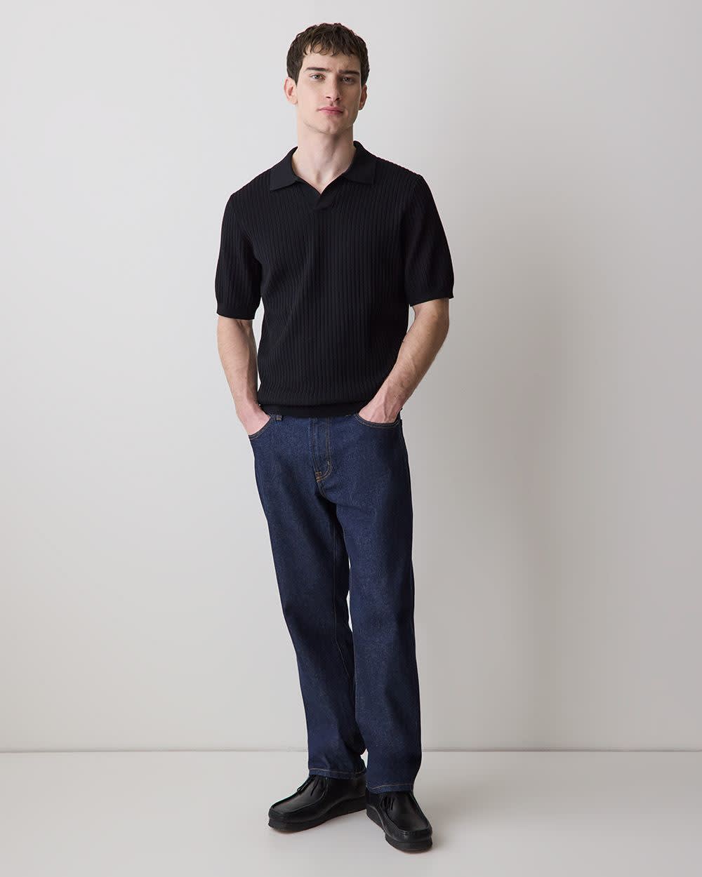 Cotton Short-Sleeve Polo with Johnny Collar - Image 2