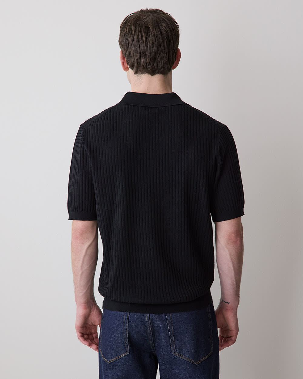 Cotton Short-Sleeve Polo with Johnny Collar - Image 3