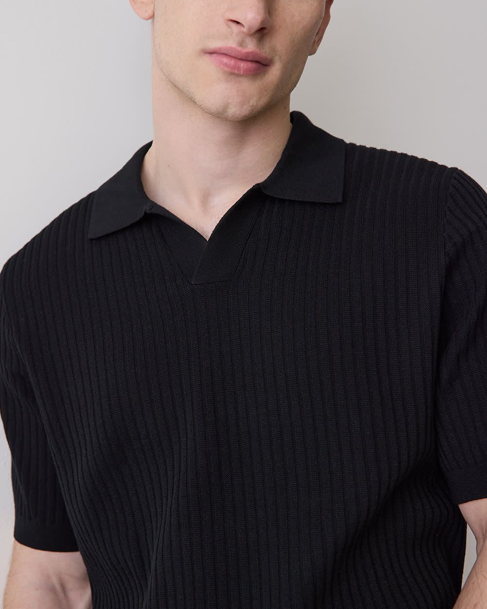 Cotton Short-Sleeve Polo with Johnny Collar - Image 4