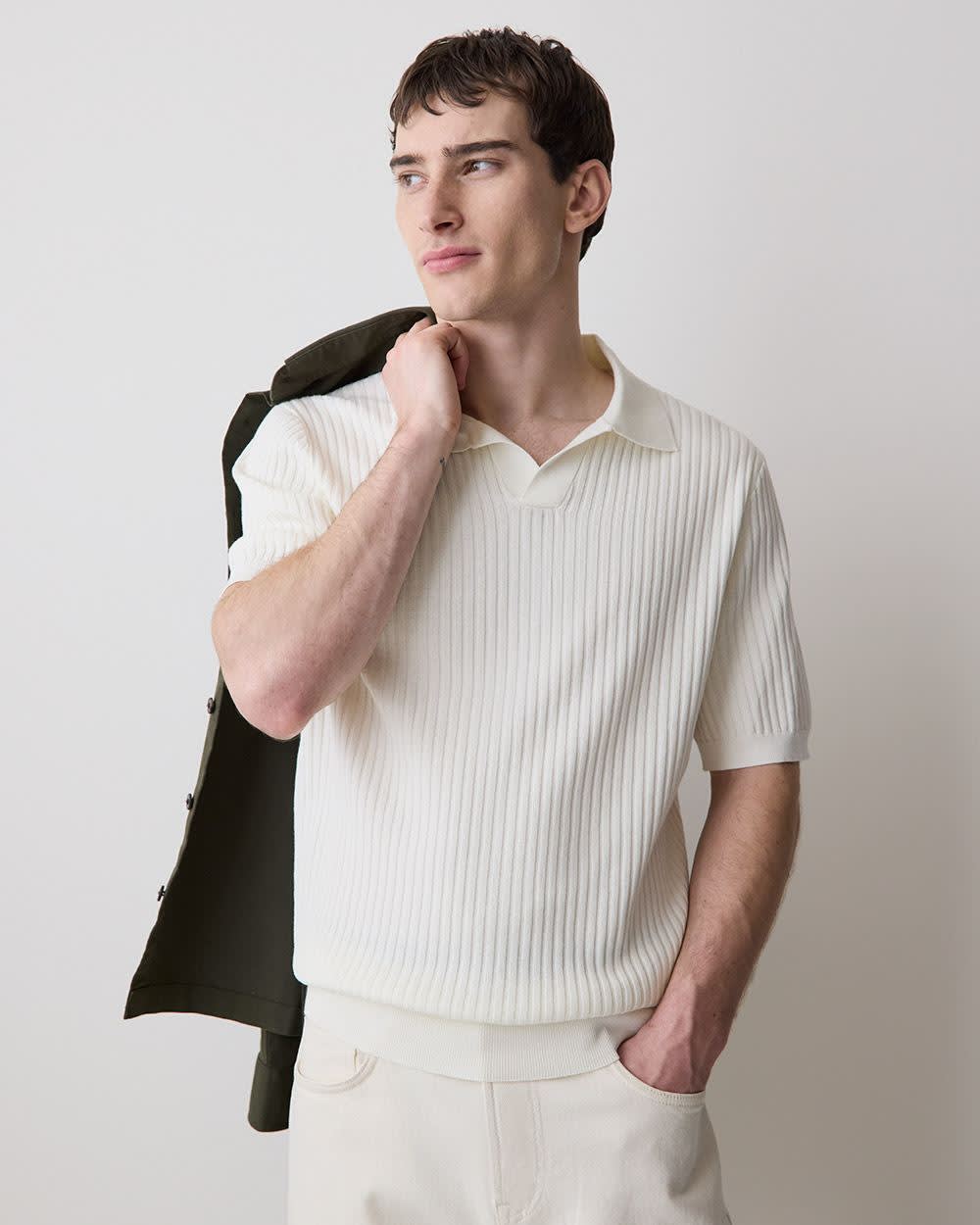 Cotton Short-Sleeve Polo with Johnny Collar - Image 7