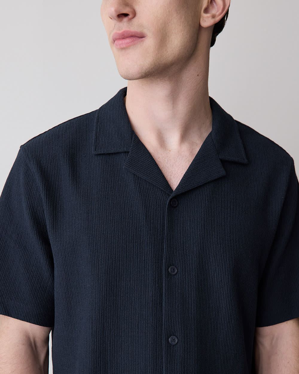 Short-Sleeve Textured Shirt with Camp Collar - Image 10