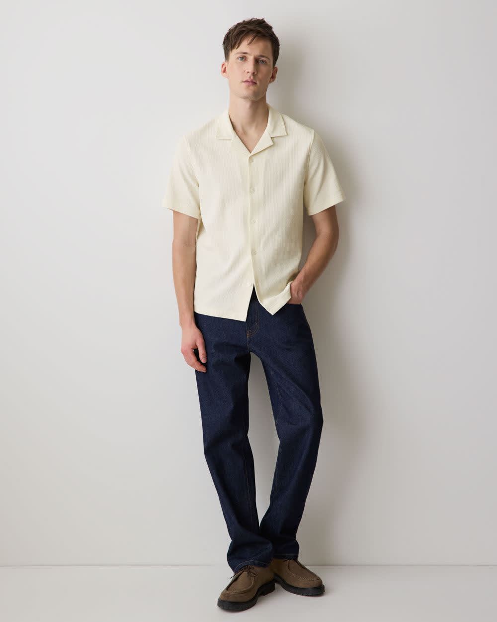 Short-Sleeve Textured Shirt with Camp Collar - Image 2