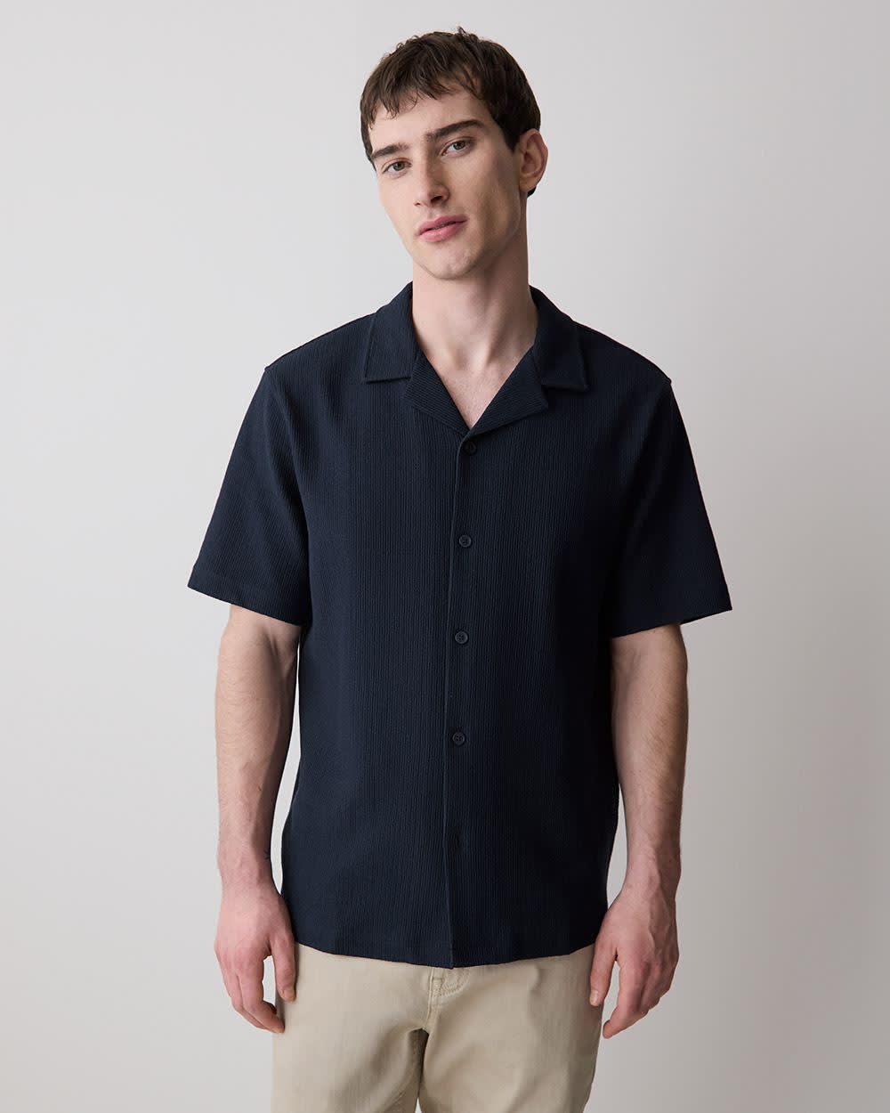 Short-Sleeve Textured Shirt with Camp Collar - Image 7
