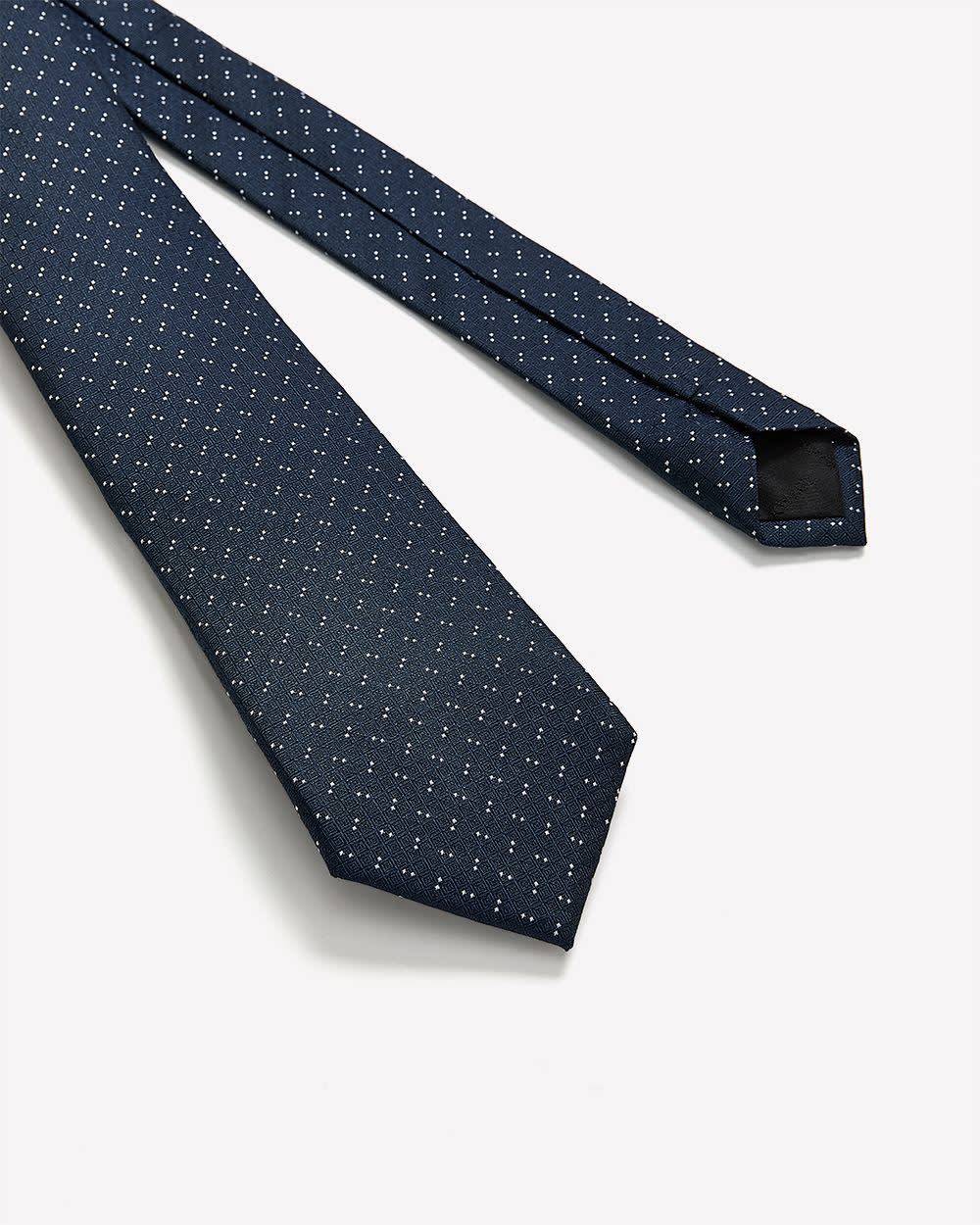 Navy Regular Textured Tie with Dots - Image 2