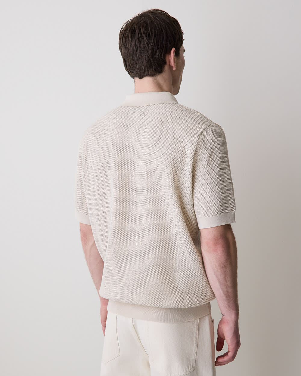 Short-Sleeve Textured Shirt Sweater - Image 3