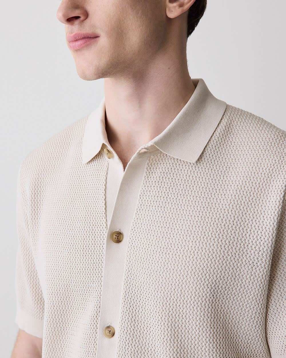 Short-Sleeve Textured Shirt Sweater - Image 4