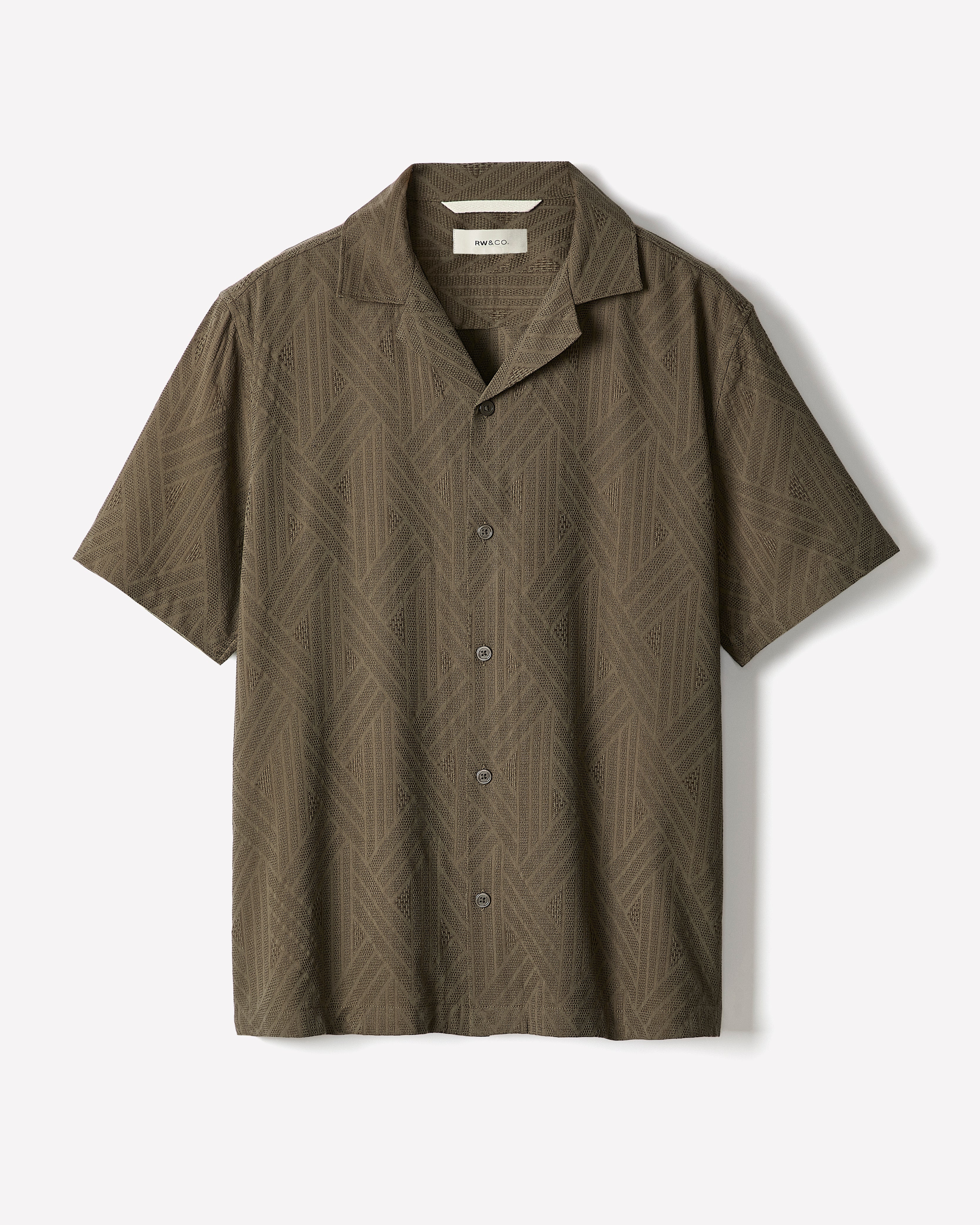 Short-Sleeve Textured Shirt with Camp Collar - Image 5