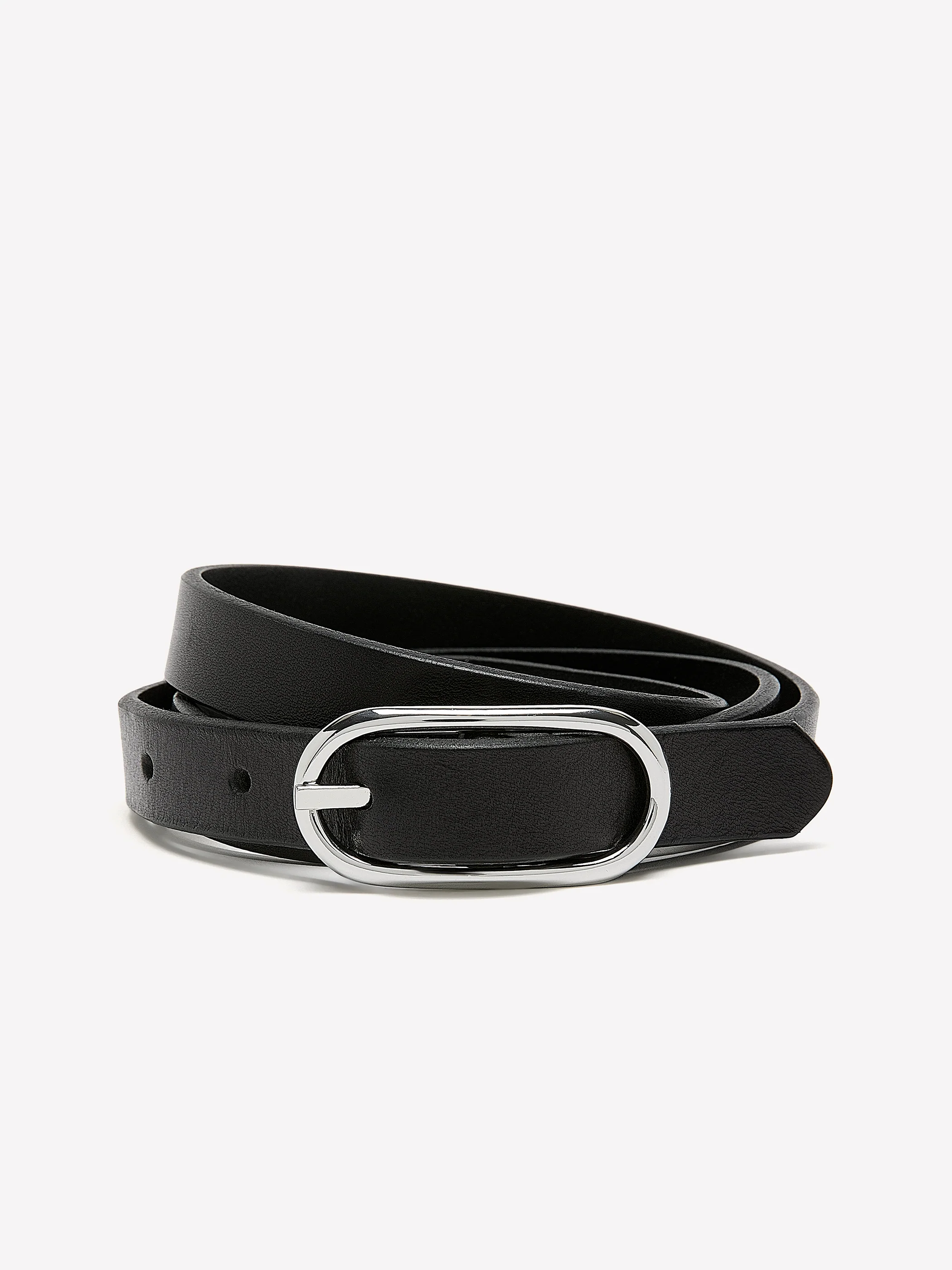 Thin Leather Belt with Oval Buckle