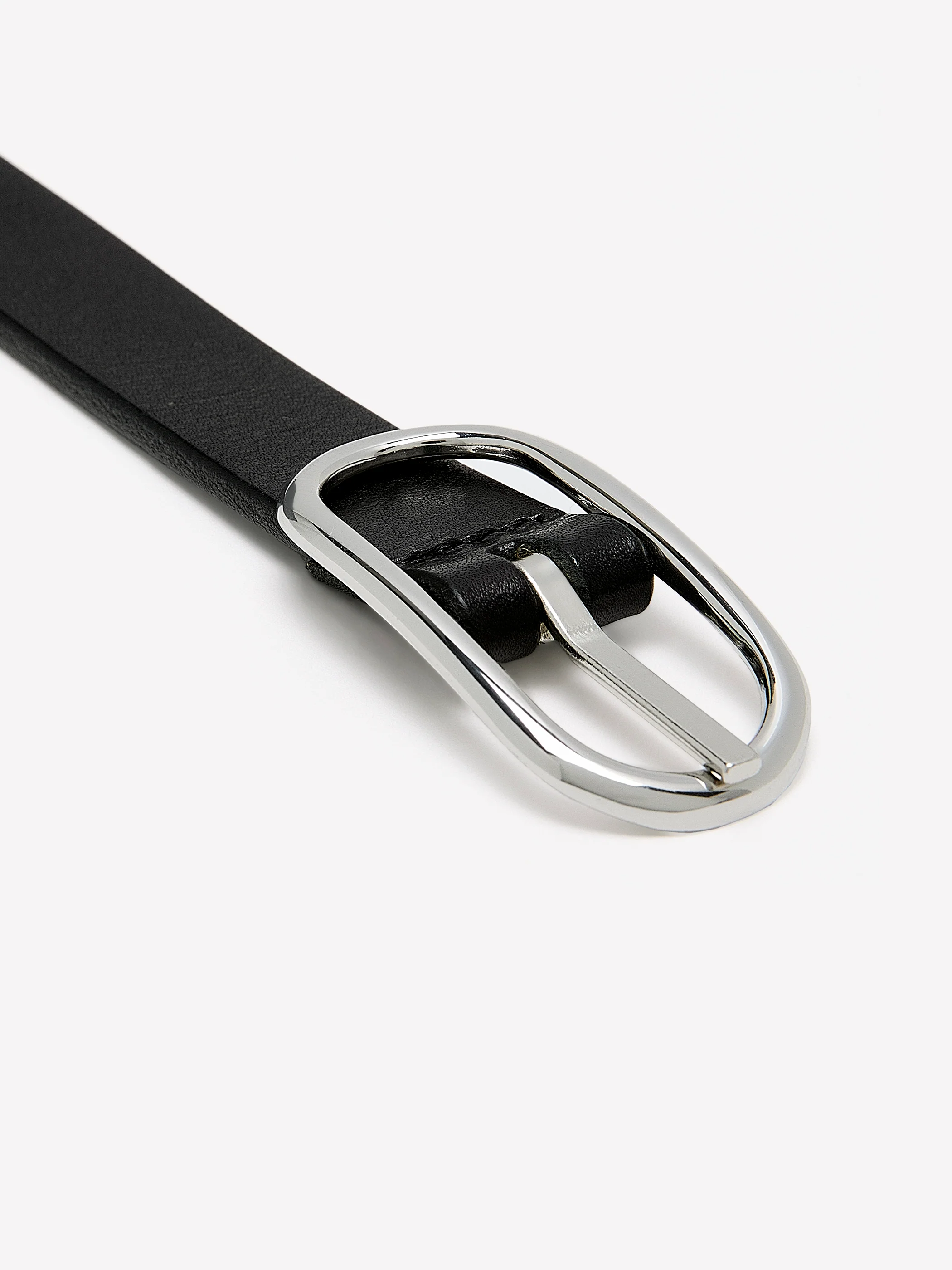 Thin Leather Belt with Oval Buckle - Image 2