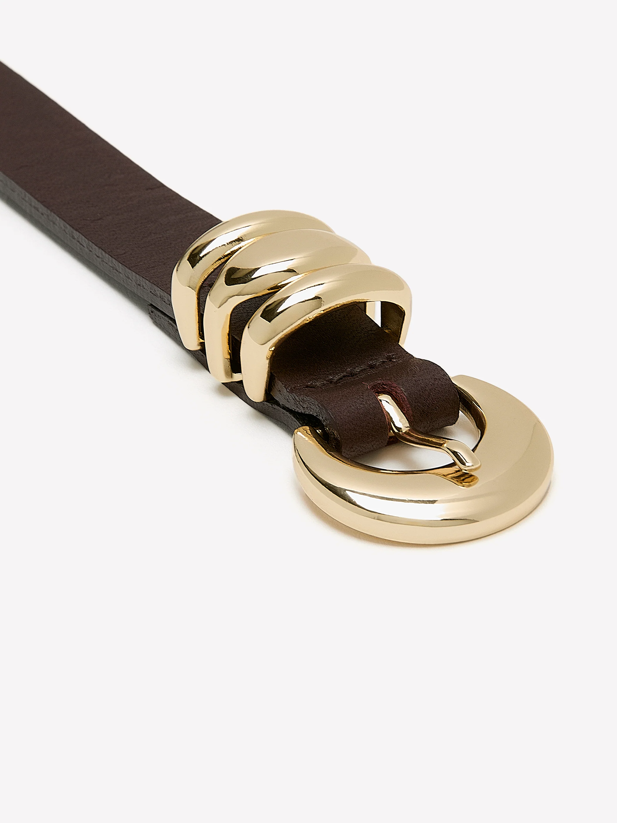 Thin Leather Belt with Rounded Buckle - Image 4