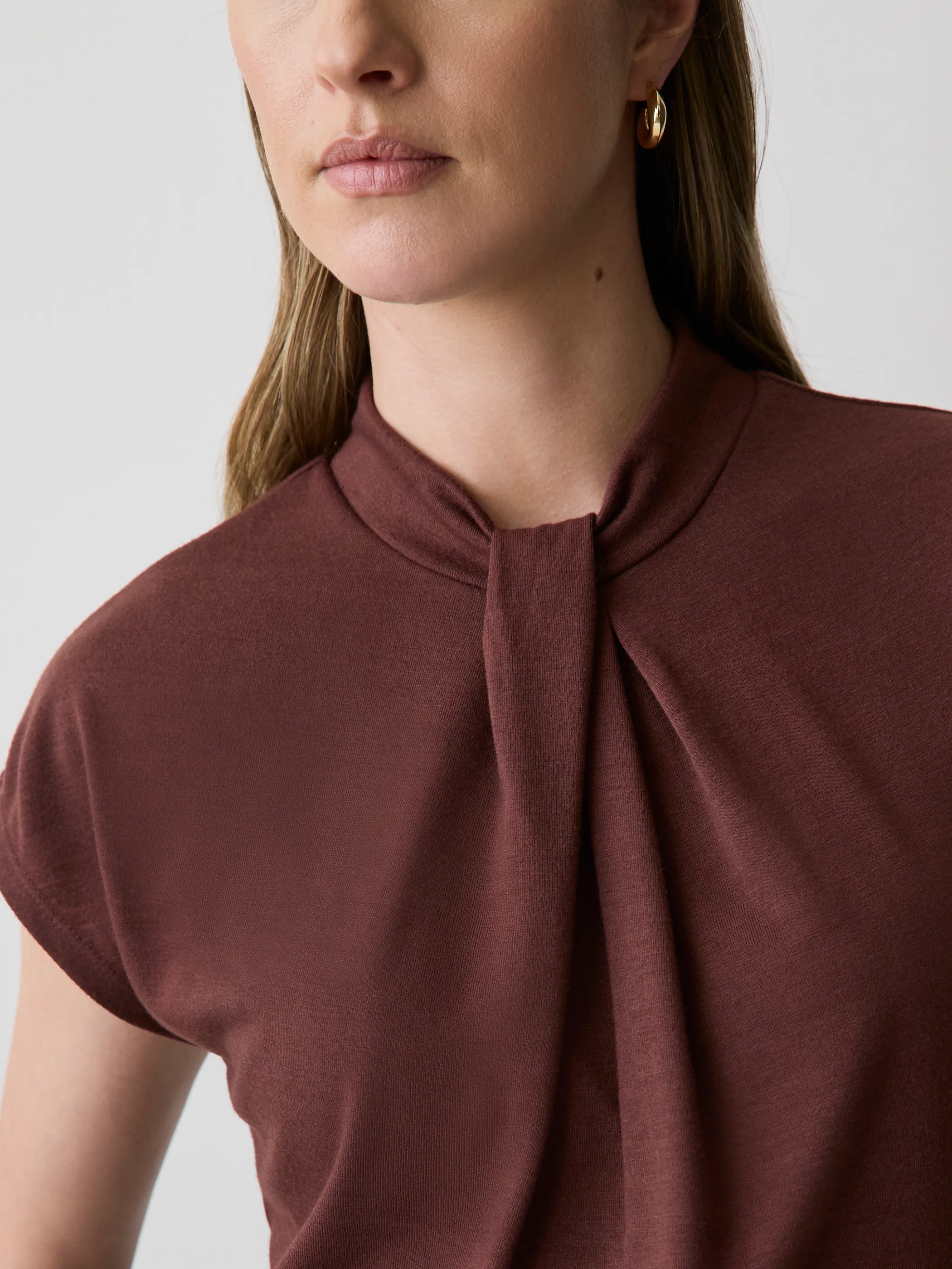 Extended-Sleeve Top with Twisted Draped Mock Neckline - Image 4
