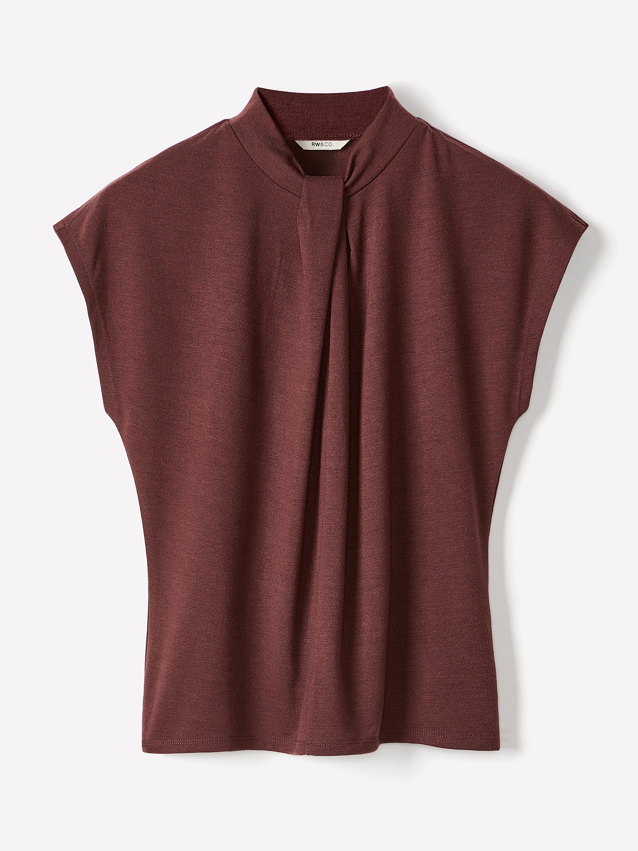 Extended-Sleeve Top with Twisted Draped Mock Neckline - Image 6
