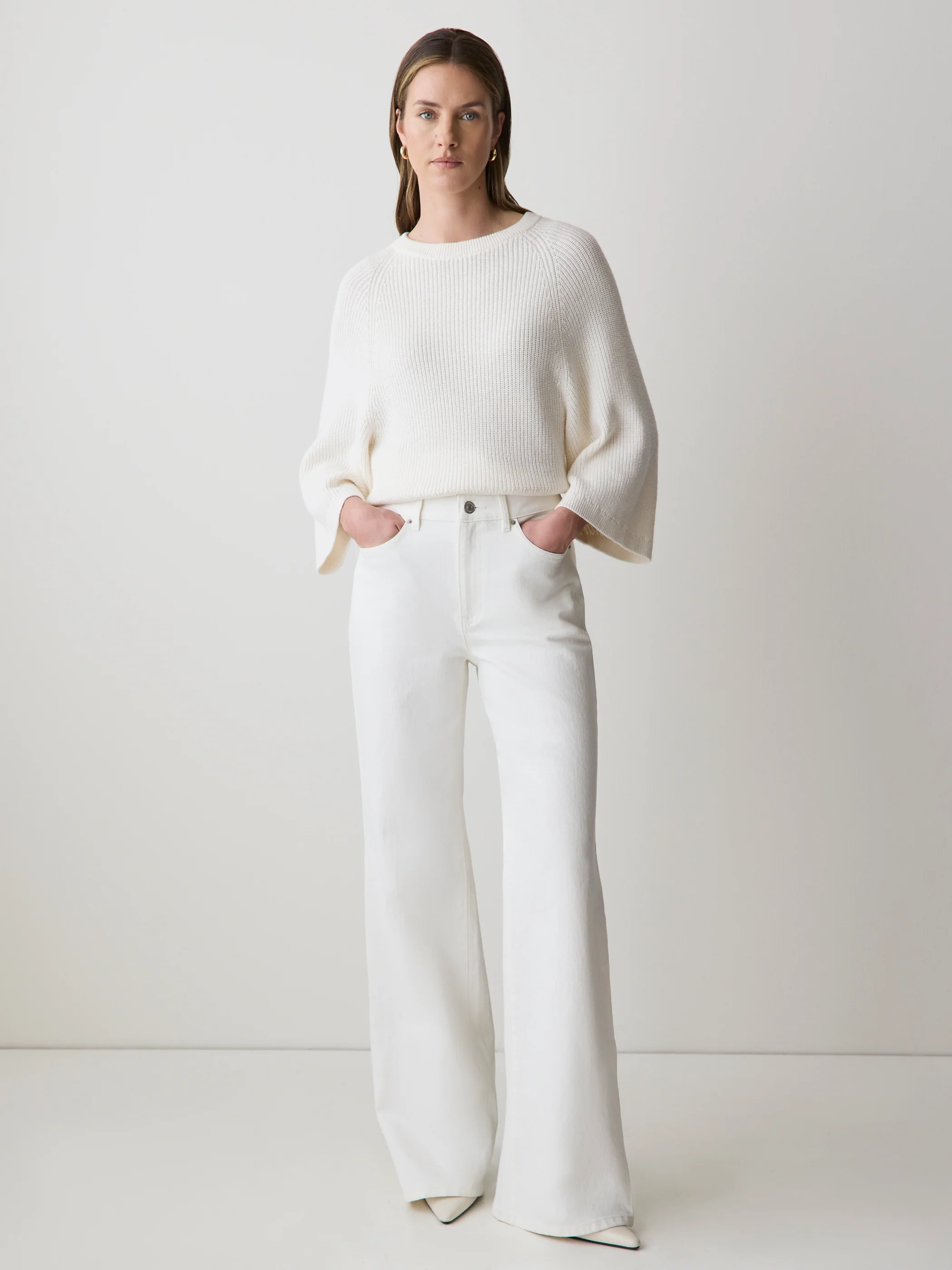 Cream Long High-Rise Wide-Leg Jeans - Image 2
