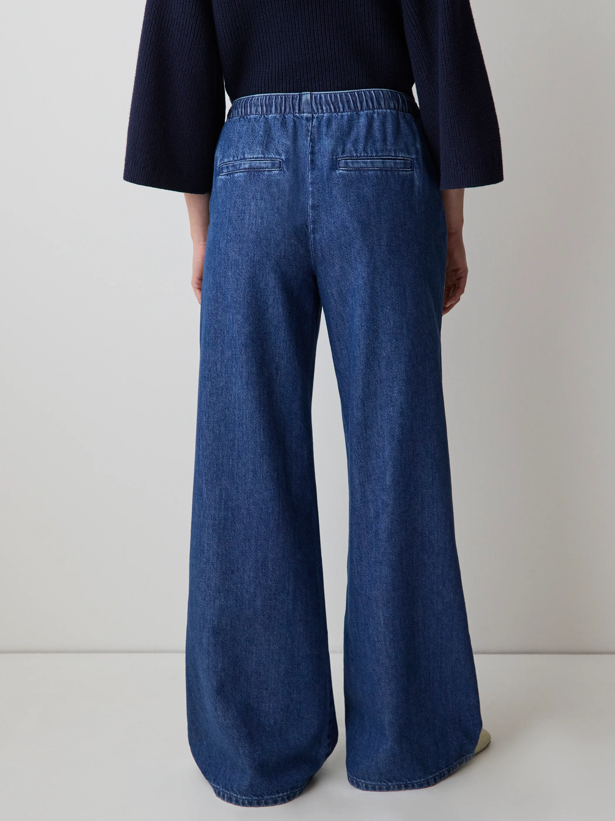 Wide-Leg Denim Pants with Elastic Waistband - Image 3