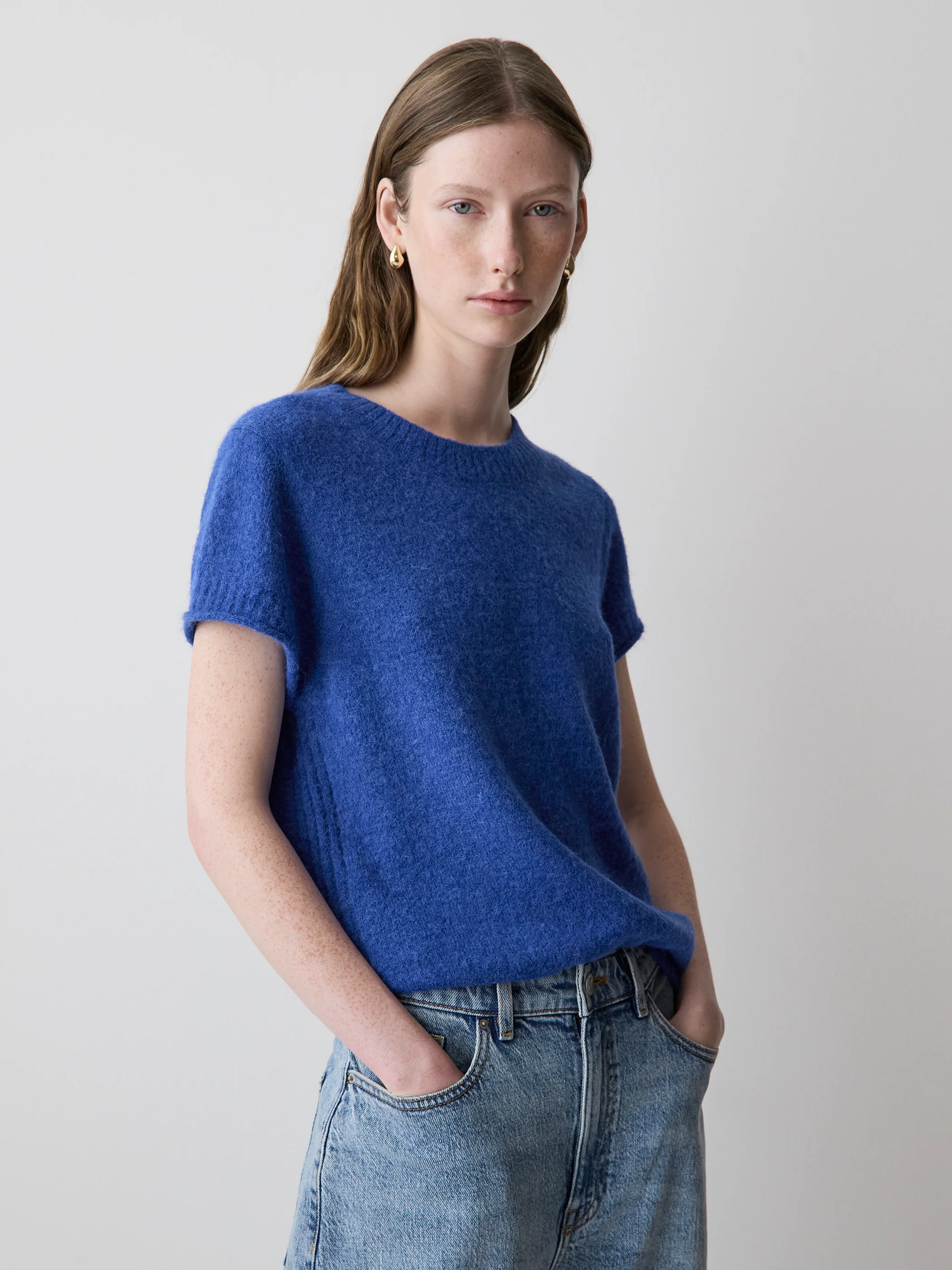 Wool-Blend Cap-Sleeve Crew-Neck Boxy Sweater - Image 6