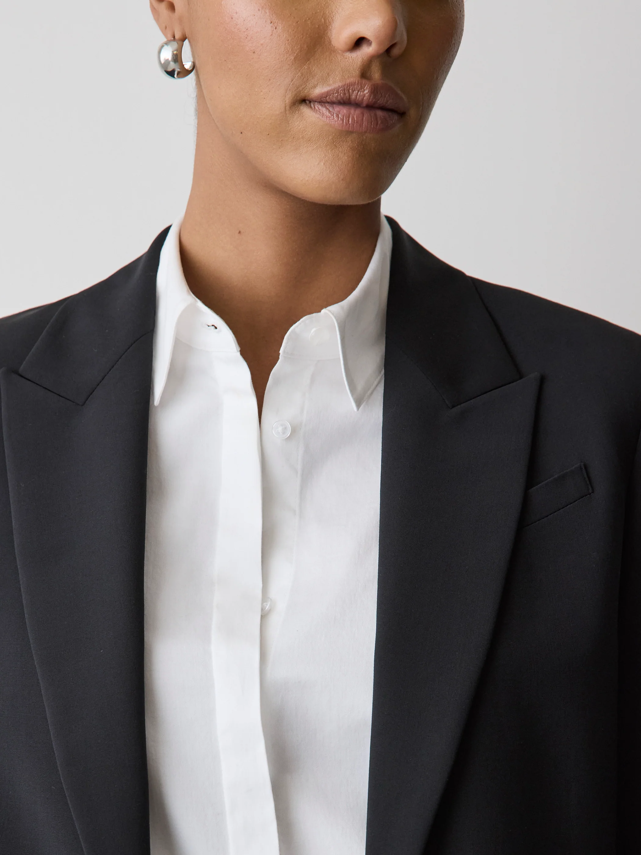 Black One-Button Wool-Blend Blazer - Image 4