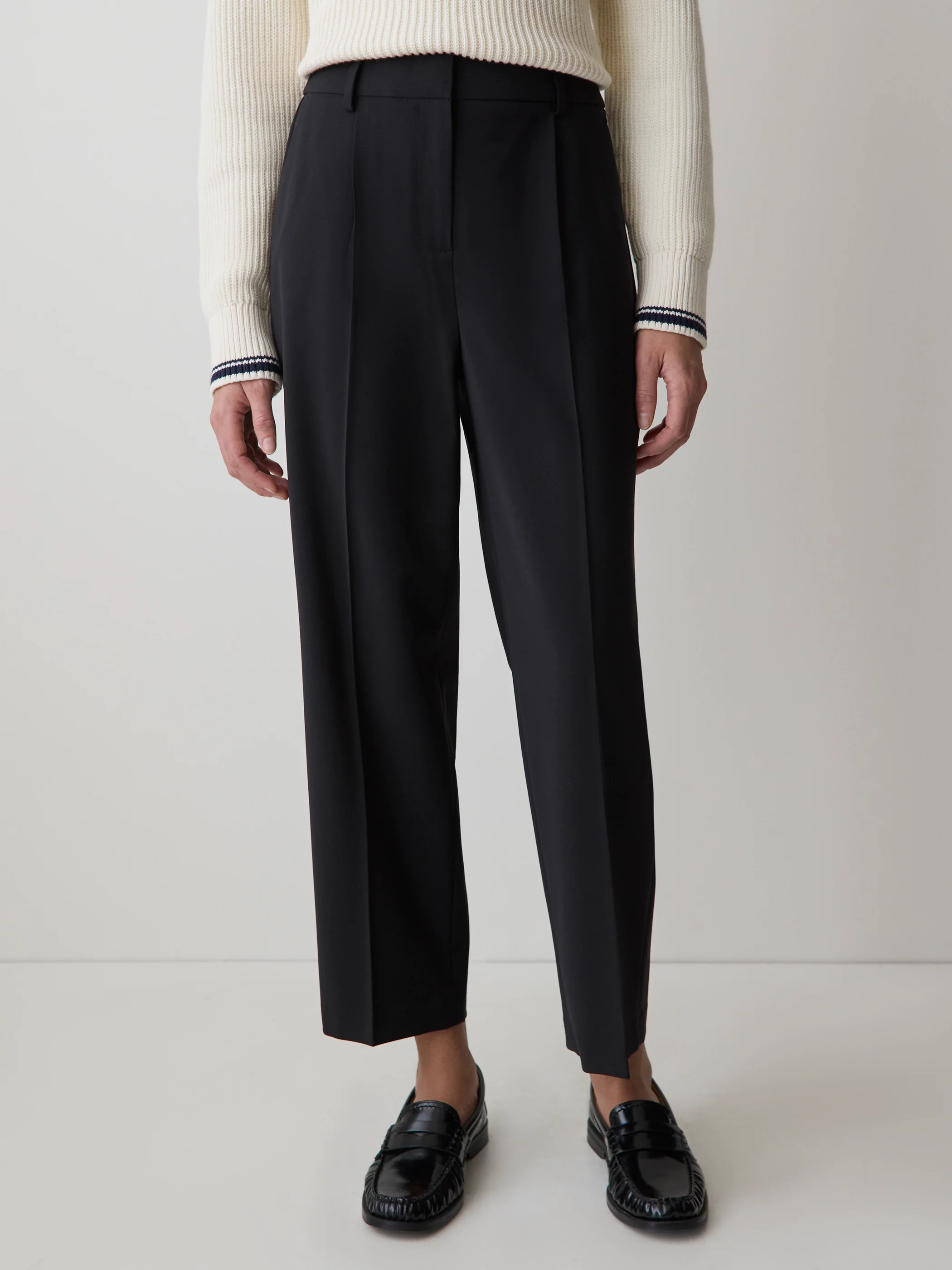Black High-Rise Tapered-Leg Wool-Blend Pant