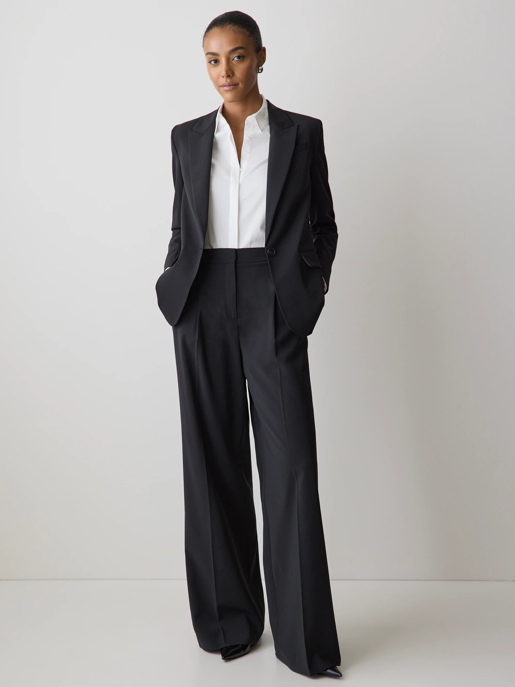 Black High-Rise Wide-Leg Wool-Blend Pant - Image 2