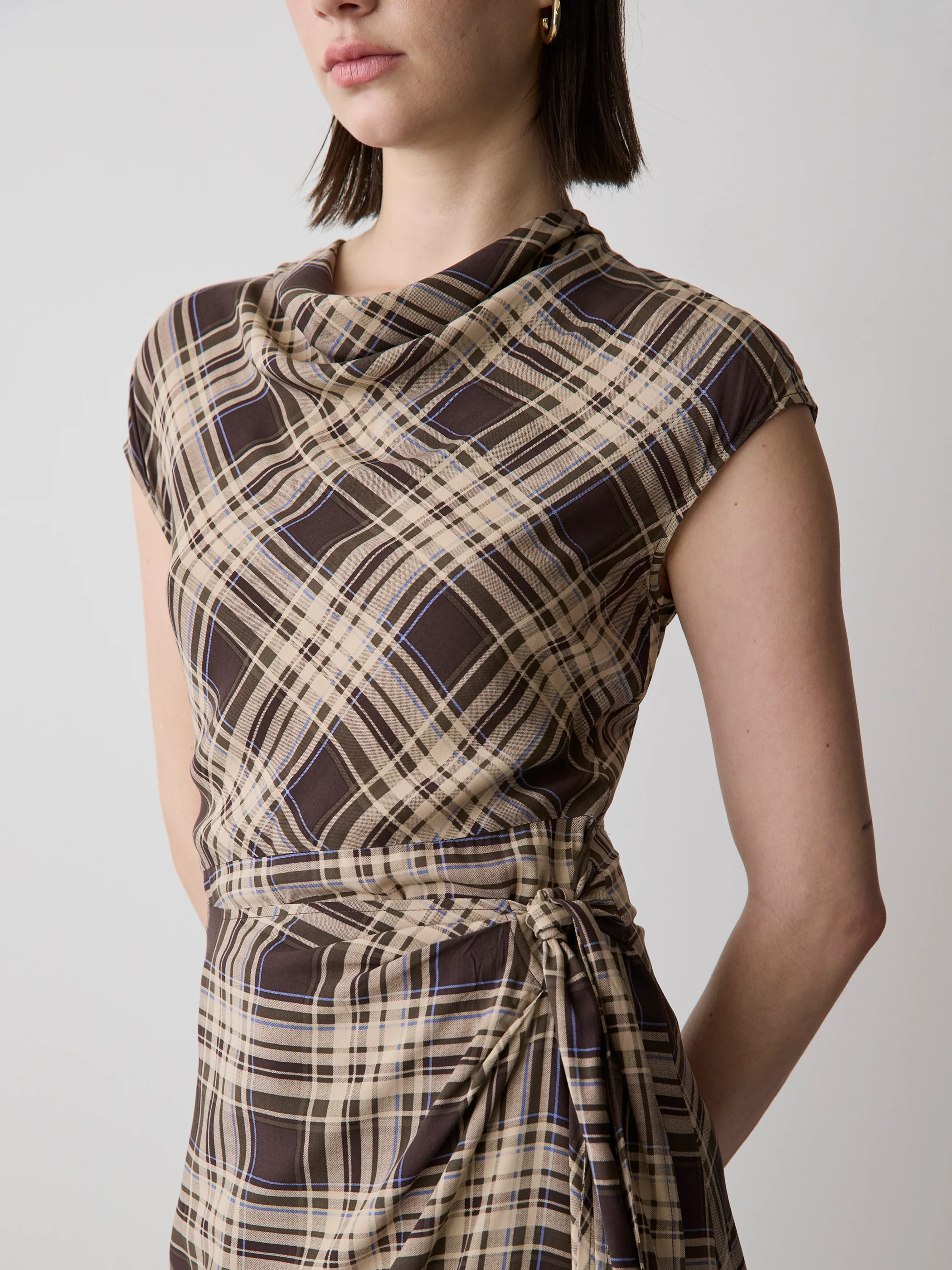 Extended-Sleeve Cowl-Neck Midi Dress with Wrap Detail - Image 4