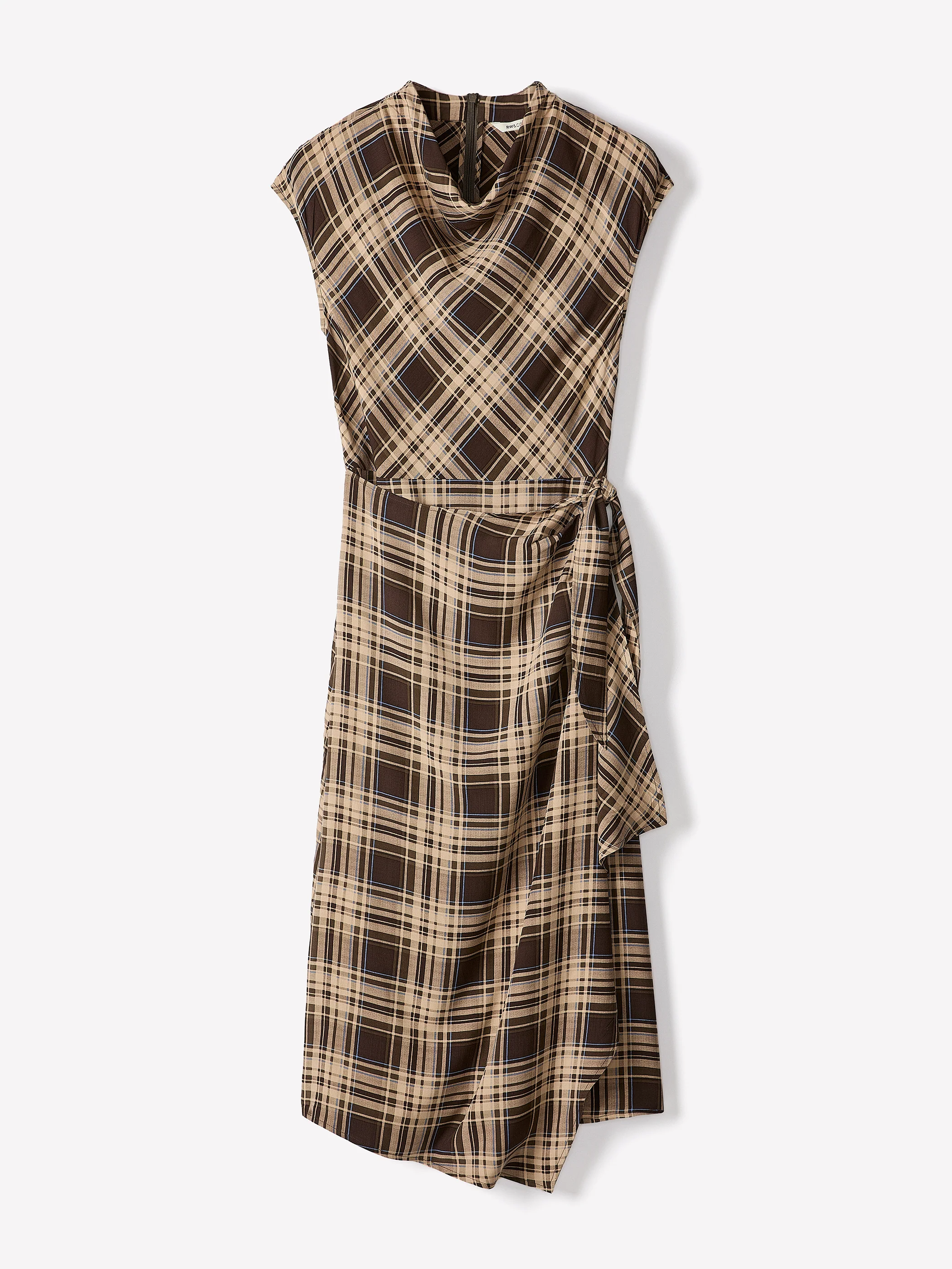 Extended-Sleeve Cowl-Neck Midi Dress with Wrap Detail - Image 6