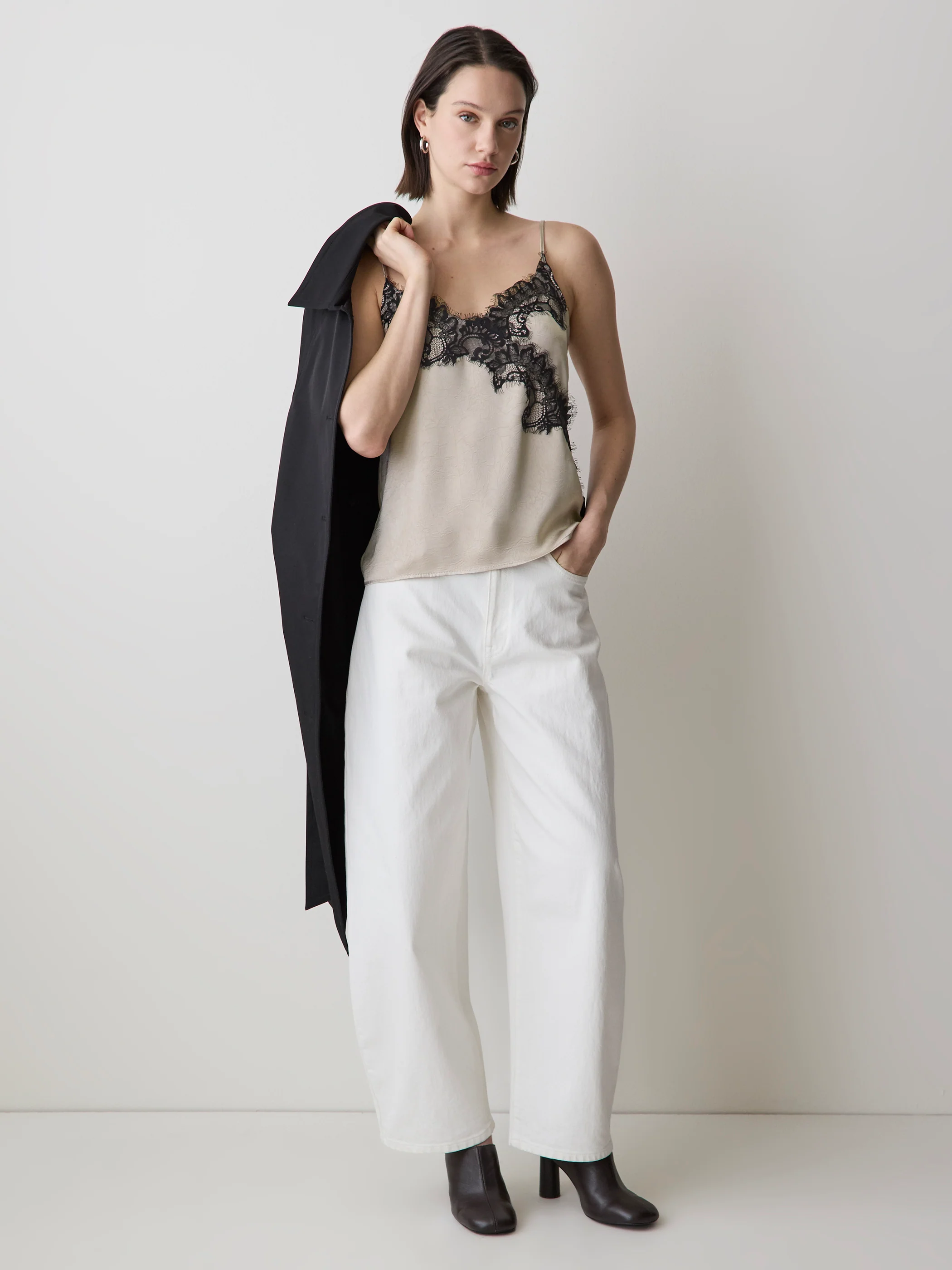 Sleeveless V-Neck Satin Blouse with Lace Trim - Image 14