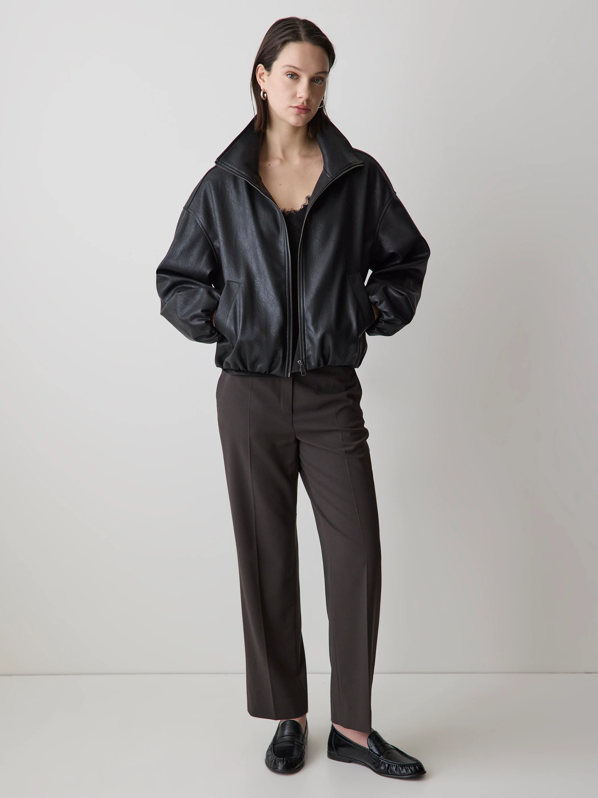Sleeveless V-Neck Satin Blouse with Lace Trim - Image 2