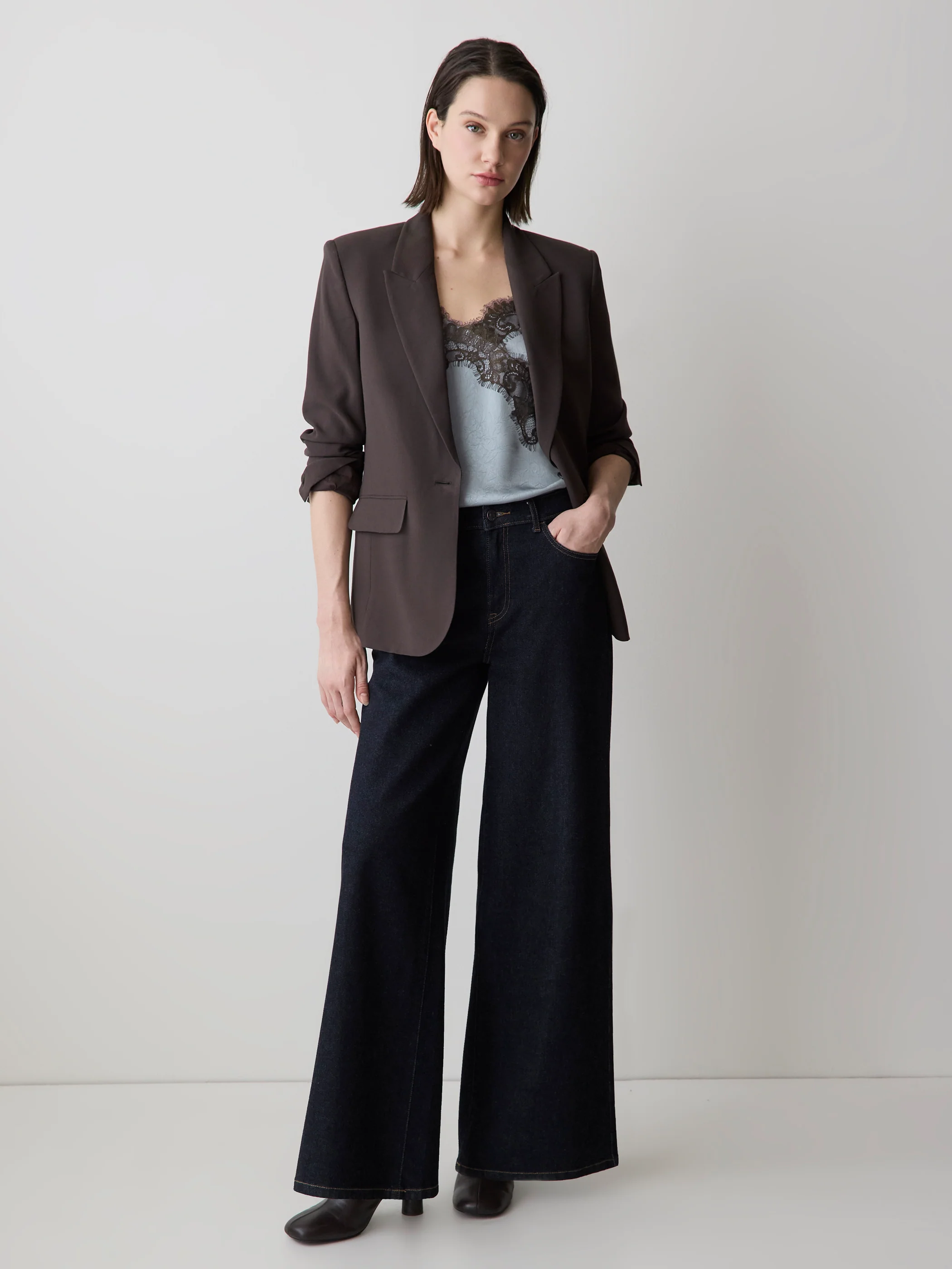 Sleeveless V-Neck Satin Blouse with Lace Trim - Image 20