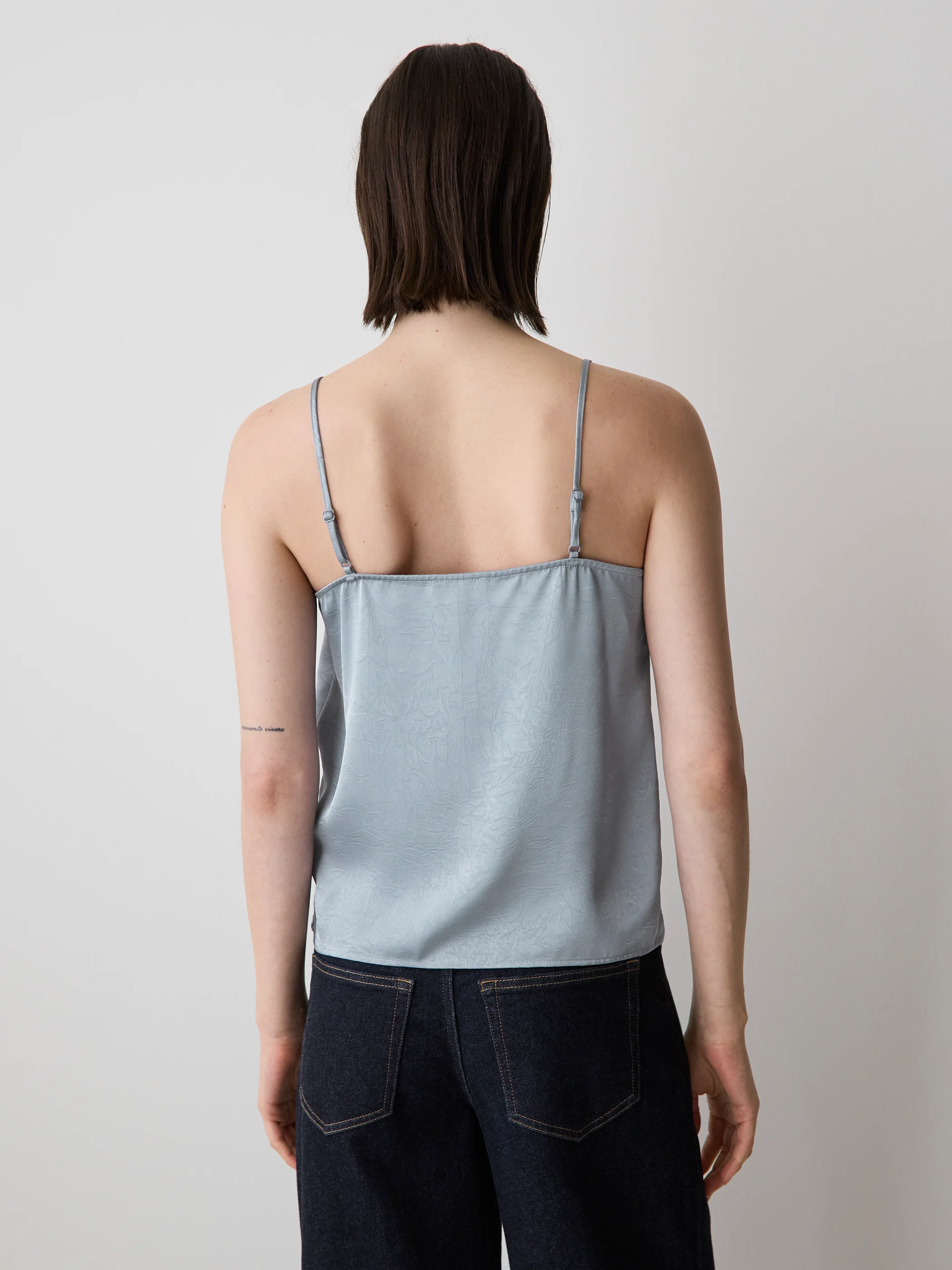 Sleeveless V-Neck Satin Blouse with Lace Trim - Image 21